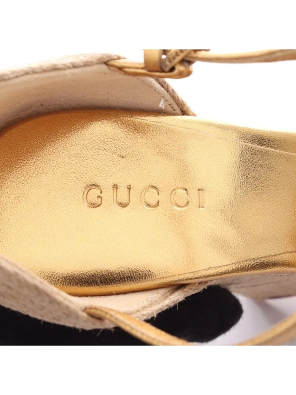 Gucci Sandals Carolina Bijou Wedge Sole Espadrilles Leather